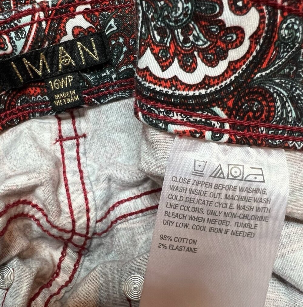 IMAN - Burgundy Paisley Jeans Women's Size 16 Petite Bootcut - Picture 6 of 11